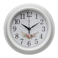 Миниатюра: Часы настенные 21см, круг, корпус белый Венок из роз Рубин
