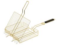 Миниатюра: Решетка-гриль (для барбекю) 30*25*5,5см (с ручкой 57см), дер. ручка GOLD под золото (8)