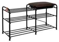 Миниатюра: Подставка для обуви 890*300*480мм, 2 полки, с сиденьем и ящиком Альфа Черный