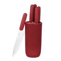 Миниатюра: Набор ножей нерж. 5шт на пласт. подставке (красной), красные пласт. ручки SATOSHI Райден