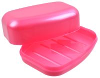 Миниатюра: Мыльница дорожная пласт. розовый металлик@