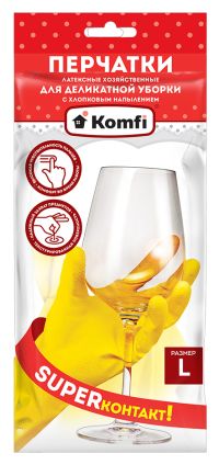 Миниатюра: Перчатки хозяйственные латексные размер L, х/б напыление, текстур. ладонь Komfi (12)