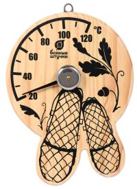 Миниатюра: Термометр для бани дер. 16*12*2,5см, макс. температура +120°С Лапти