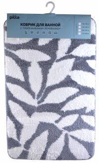 Миниатюра: Коврик для ванной комнаты микрофибра 50*80см, резиновая основа Листья 2 цвета