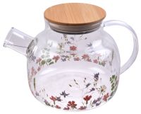 Миниатюра: Чайник заварочный стекло 1000мл с бамбуковой крышкой