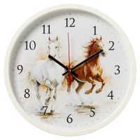 Миниатюра: Часы настенные 30см, круг, корпус белый  Лошади