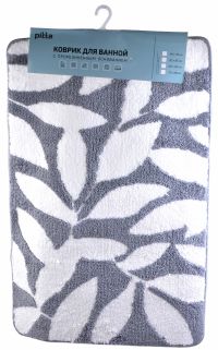 Миниатюра: Коврик для ванной комнаты микрофибра 60*90см, резиновая основа Листья 2 цвета