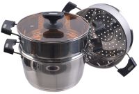 Миниатюра: Мантоварка нерж. 8,5л (общий) (d26см), 2 секции (1 сетка)+1 допсетка ст.крышка, пласт.ручки SAKURA