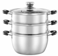 Миниатюра: Мантоварка нерж. 13л (общий) (d24см), 3 секции (2 сетки) ст.крышка, пласт.ручки, индукция SAKURA