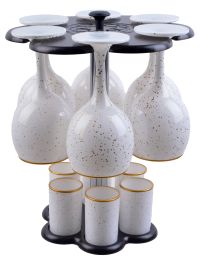 Миниатюра: Мини-бар 12пр 6 фужеров + 6 стопок стекло Стелла белый,золото (4)