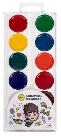 Миниатюра: Краски 12цв акварель ХАТ Влад А4 мед. полусух. б/к, пласт.пенал