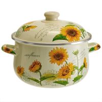 Миниатюра: Кастрюля эм. 5л (d24см), эм. крышка с пласт. кнопкой, индукция Metalloni Подсолнухи (6)@