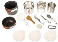 Миниатюра: Набор посуды походный нерж. 13пр (2 сковородки,печка-щепочница,миски,черпак,лопатка,приборы,карабин)
