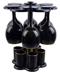 Миниатюра: Мини-бар 12пр 6 фужеров + 6 стопок стекло Стелла черный,золото (4)