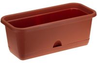Миниатюра: Кашпо пласт. 400*185*150мм (ящик для рассады), балконное с поддоном Алиция терракотовое
