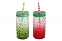 Миниатюра: Стакан 380мл стекло с крышкой и трубочкой микс