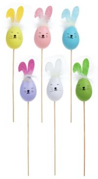 Миниатюра: Декор (топпер) пасхальный в виде яиц на палочке, пласт., Заяц