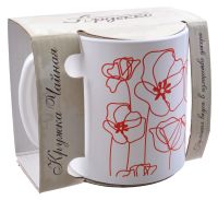 Миниатюра: Кружка 300мл стекло Маки бело-красная под.упаковка (12)