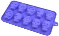 Миниатюра: Форма для выпечки силикон 22*11*1,9см, 10 ячеек Черепа цвет микс