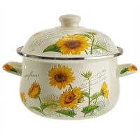 Миниатюра: Кастрюля эм. 2,8л (d20см), эм. крышка с пласт. кнопкой, индукция Metalloni Подсолнухи (6)@