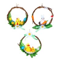 Миниатюра: Венок Пасхальный деревянный 15*8см, фигурки пенопласт, 3 вида