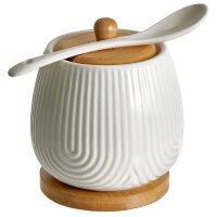 Миниатюра: Сахарница 400мл с ложкой на  бамбуковой подставке