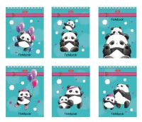 Миниатюра: Блокнот А6  60л. ХАТ спираль Плюшевые панды мел.карт.,уф-лак,асс.