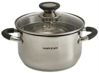 Миниатюра: Кастрюля нерж. 2,7л (18см), ст. крышка со сливом, силикон ручки, индукция WEBBER STYLE (8)