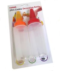 Миниатюра: Бутылка кондитерская (дозатор) пласт. 17*5см, НАБОР 2шт, нерж. насадка с пласт. крышкой