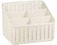 Миниатюра: Органайзер пласт. 14*14*18,5см, 5 секций, Вязание белый ротанг