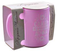 Миниатюра: Кружка 300мл стекло Дочка розово-белая под.упаковка (12)