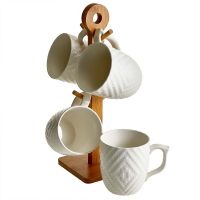 Миниатюра: Набор кружек 4шт 360мл на бамбуковой подставке