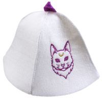 Миниатюра: Шапка для бани экофетр Лунная кошка белая