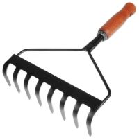 Миниатюра: Грабельки прямые сталь 8-ми зубые, порошковая окраска, дер.черенок @