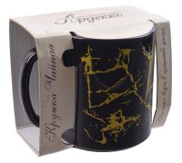 Миниатюра: Кружка 300мл стекло Мрамор черно-золотая под. упаковка (24)