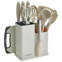 Миниатюра: Набор ножей и кухон.принадлежностей нерж., силикон, дер. 18пр на подставке ALPENKOK бежевый гранит
