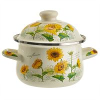 Миниатюра: Кастрюля эм. 1,5л (d16см), эм. крышка с пласт. кнопкой, индукция Metalloni Подсолнухи (6)@