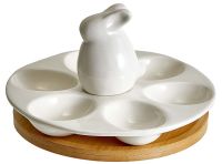 Миниатюра: Блюдо для яиц 18см фарфор на бамбуковой подставке