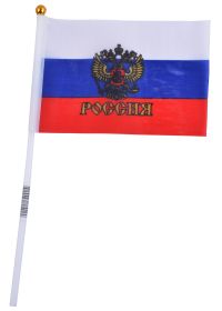 Миниатюра: Флаг Российский 10*150см, с Гербом, с ручкой