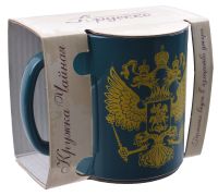 Миниатюра: Кружка 300мл стекло Герб золотой зеленая под. упаковка (12)