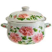 Миниатюра: Кастрюля эм. 5л (d24см), эм. крышка с пласт. кнопкой, индукция Metalloni Пионы (6)@