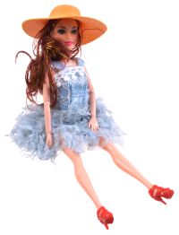 Миниатюра: Кукла шарнир.руки в платье с голубой бахромой + шляпка 32*11см /пакет TL8011A6 ЧЗ