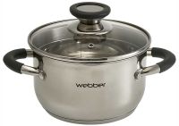 Миниатюра: Кастрюля нерж. 1,9л (16см), ст. крышка со сливом, силикон ручки, индукция WEBBER STYLE (8)