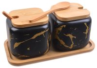 Миниатюра: Набор для специй 400мл керамика, 2пр. с ложкой на дер. подставке