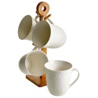 Миниатюра: Набор кружек 4шт 380мл на бамбуковой подставке