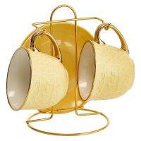 Миниатюра: Набор чайный 4пр желтый,на мет. подставке фарфор