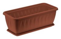 Миниатюра: Кашпо пласт. 400*185*155мм (ящик для рассады), балконное с поддоном Алиция терракотовое