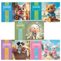 Миниатюра: Альбом для рисования 12л.  А4 скоба HATBER  205*290мм, Пушистые мордочки