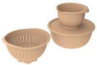 Миниатюра: Набор кухонный пласт. 3пр (миска с крышкой 5,3л; миска 2,1л; дуршлаг 4л) цвет какао