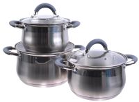 Миниатюра: Набор кастрюль нерж. 3шт (2,1л; 3л; 4л), ст. крышки, нерж. ручки с силиконом, индукция ZEIDAN